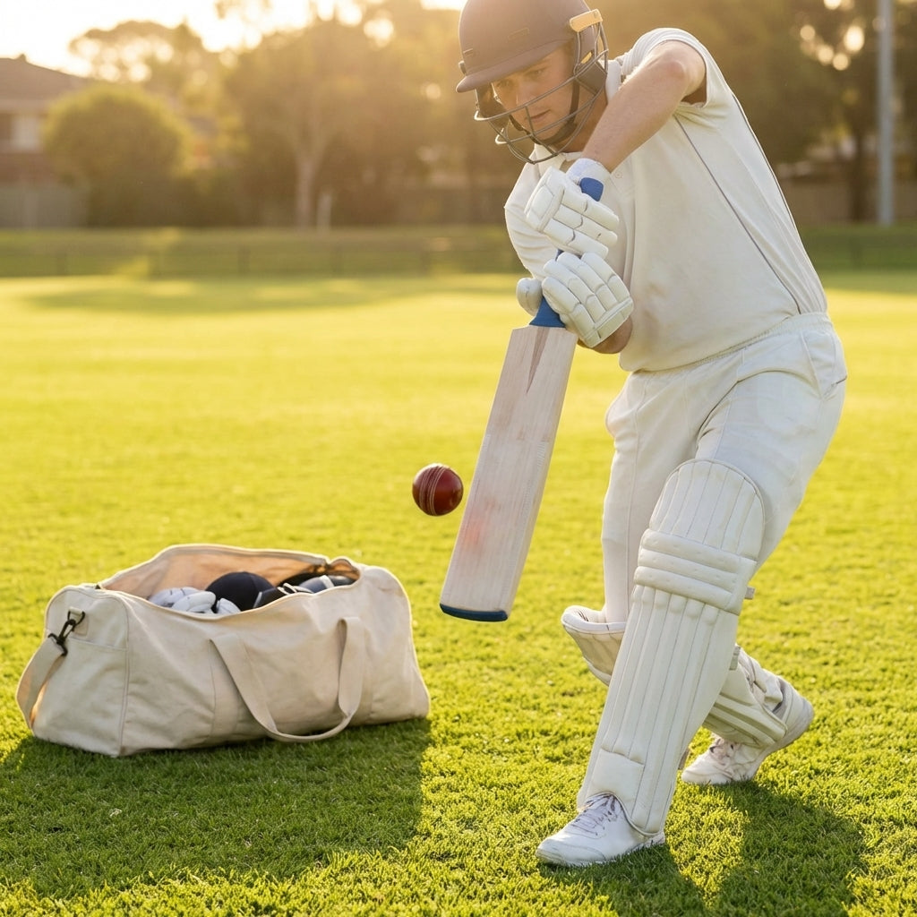 Complete Cricket Players Set with Bat, Pads, Gloves, and Duffle Bag - product detail