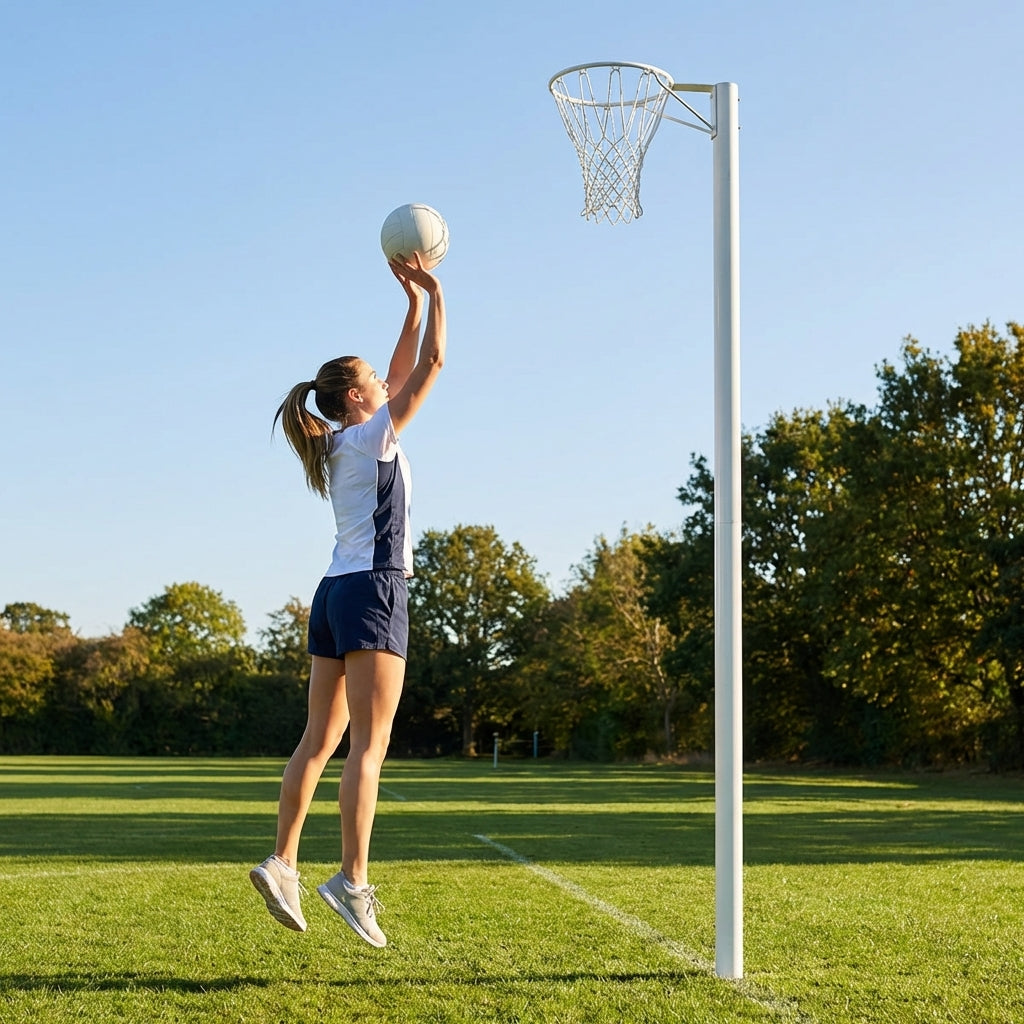 Netball posts with aluminium construction and adjustable height
