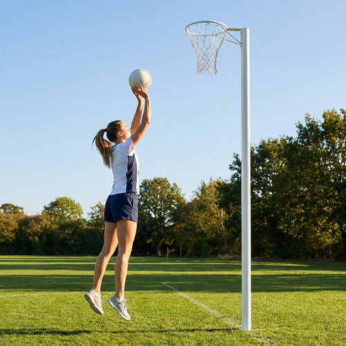 Netball Posts – 10ft White – Aluminium – Indoor & Outdoor Use