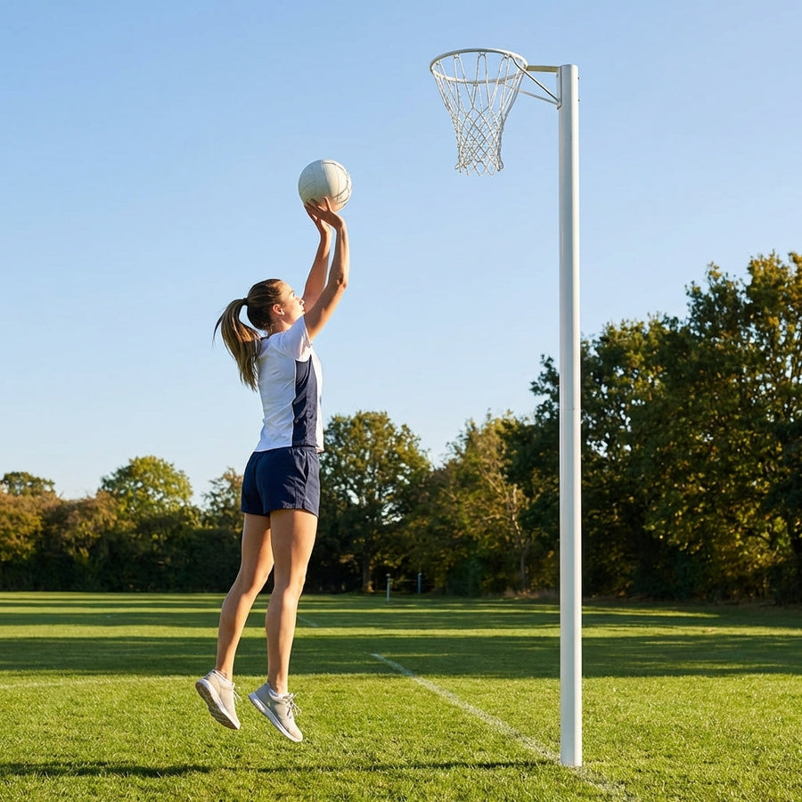 Netball Posts – 10ft White – Aluminium – Indoor & Outdoor Use