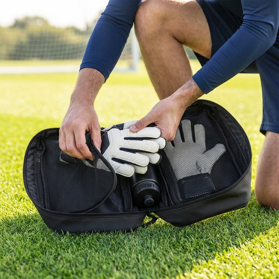 Goalkeeper Glove Bag – 6L Black – Matte PU & 210D Polyester – Sports Equipment