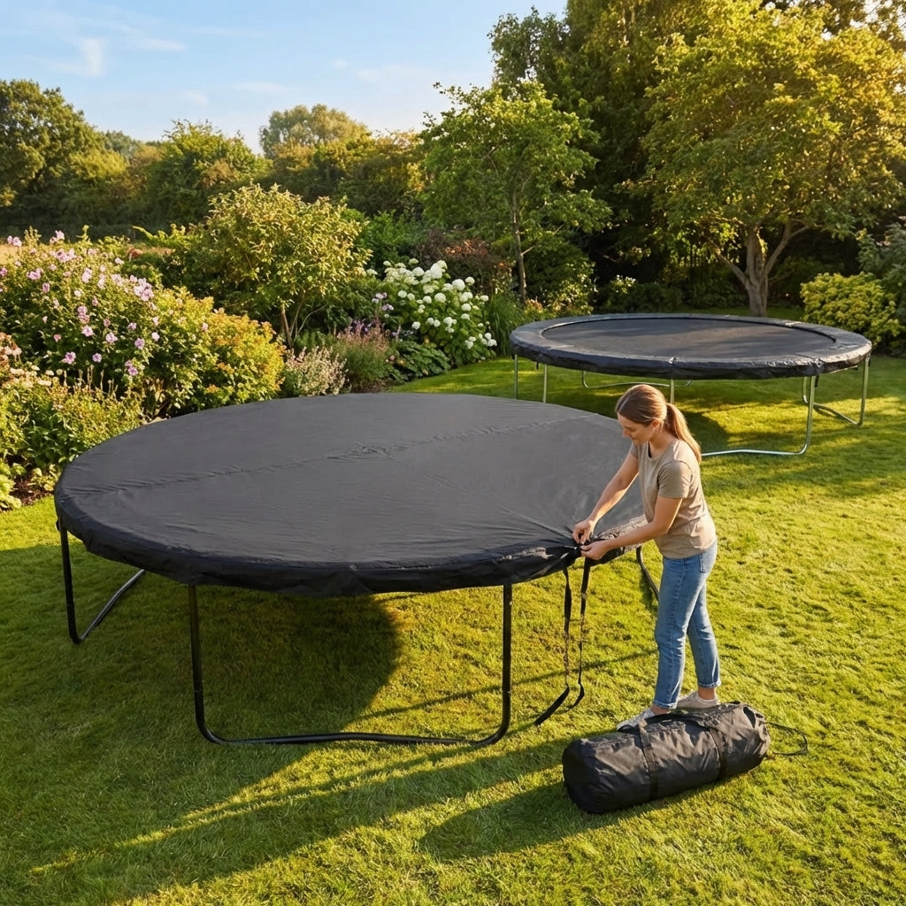 Black durable PE trampoline cover for garden protection - product detail