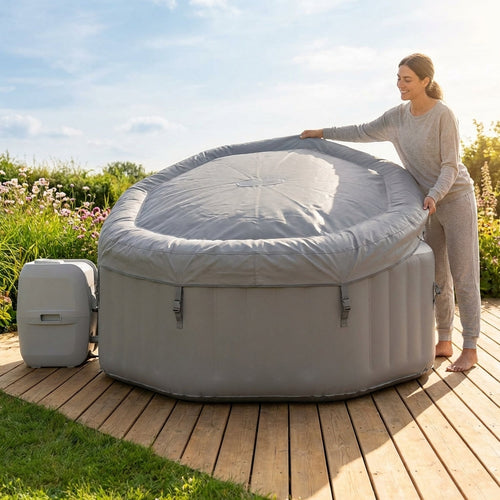 Inflatable Hot Tub Lid – Grey/White – Durable PVC – Energy Efficiency
