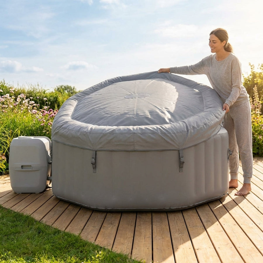 Inflatable Hot Tub Lid – Grey/White – Durable PVC – Energy Efficiency