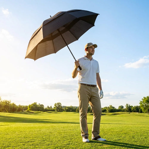 Golf Umbrella – 60in Black – Windproof Double Canopy – Outdoor Use