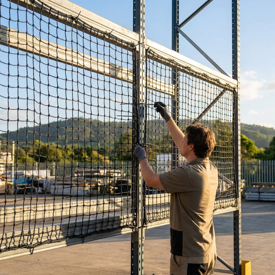 Rack Netting – Custom Height Black – 2mm HDPP – Warehouse Safety