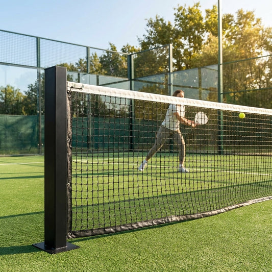 Heavy-duty padel tennis posts in black, ideal for competitive courts