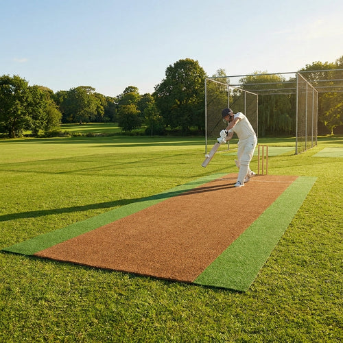 Cricket Matting – 4m Brown/Green – HDPE Tufted – Indoor/Outdoor