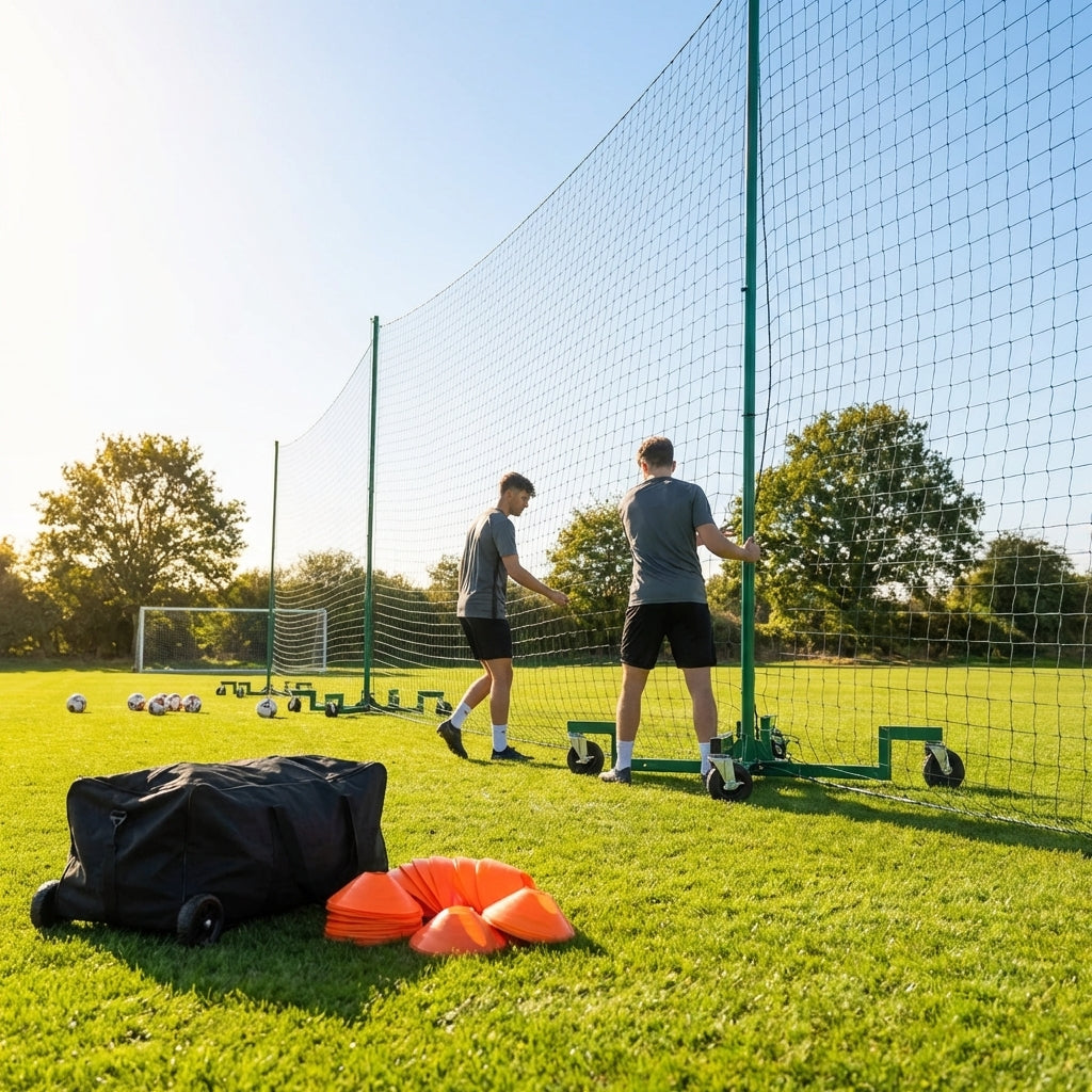 Mobile ball stop netting system with aluminium and steel components for sports grounds - product detail