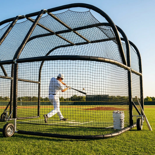 Portable baseball batting cage with galvanised steel frame - product detail