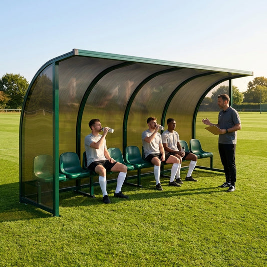 Fixed team shelter with aluminium frame and polycarbonate panels for sports - product detail