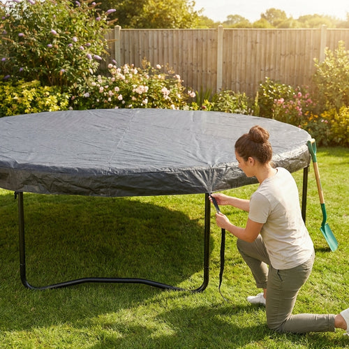 Trampoline Cover – Black – Durable PE – Garden Protection