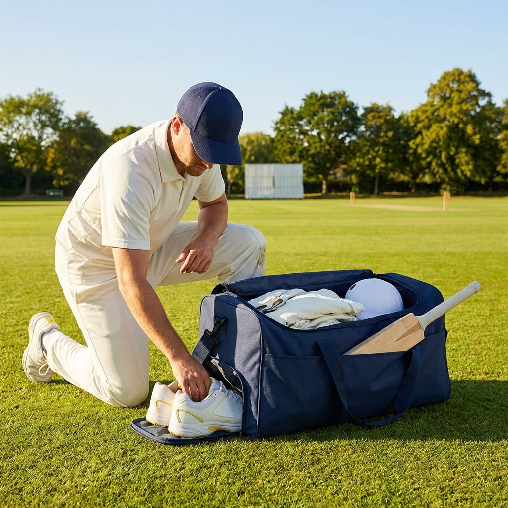 Cricket duffle bag with pockets for bats and shoes, made from durable polyester - product detail