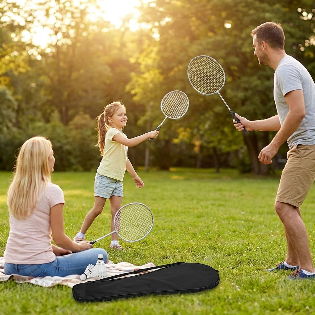 Badminton Racket Set with shuttlecocks and carry bag for club and school use - product detail