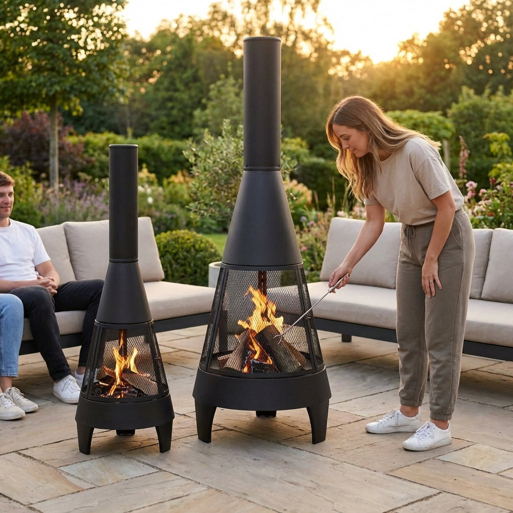 Outdoor Chiminea Fire Pit made of Black Powder-Coated Steel - product detail