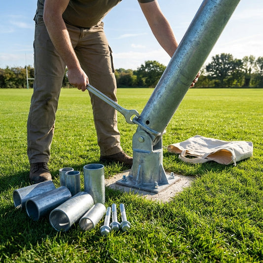 Hinged adapters for rugby posts in galvanised steel - product detail