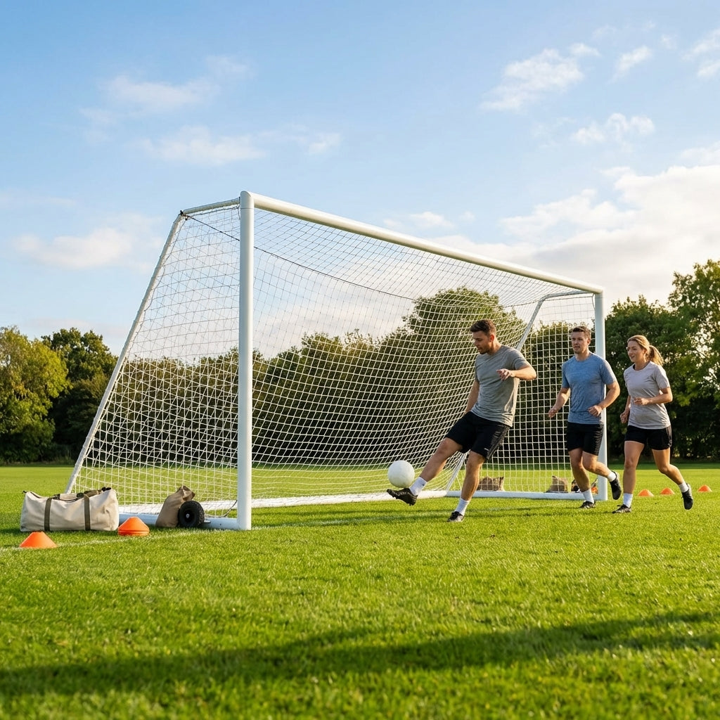Aluminium football goal 21x8ft with HDPE net for outdoor sports - product detail