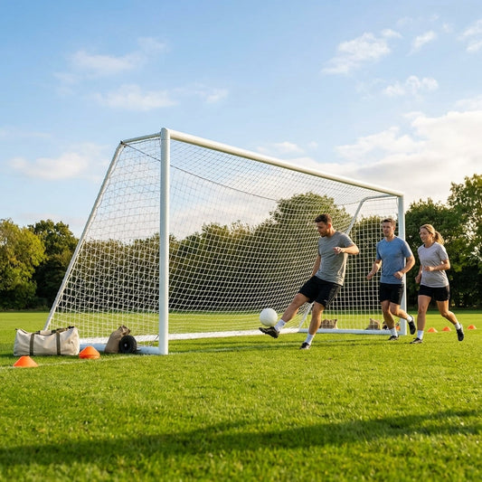 Aluminium football goal 21x8ft with HDPE net for outdoor sports - product detail