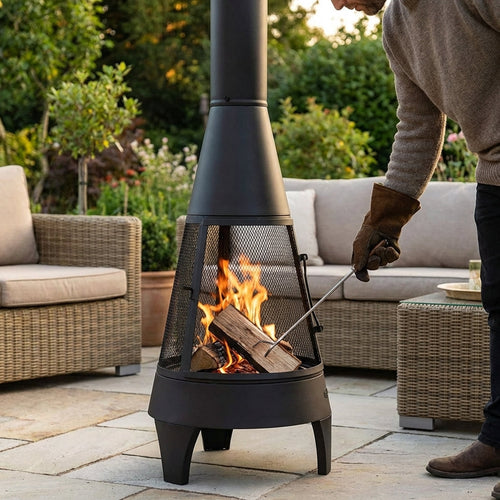 Outdoor Chiminea Fire Pit – Small, Medium, Large – Black Powder Coated Steel – Garden & Patio
