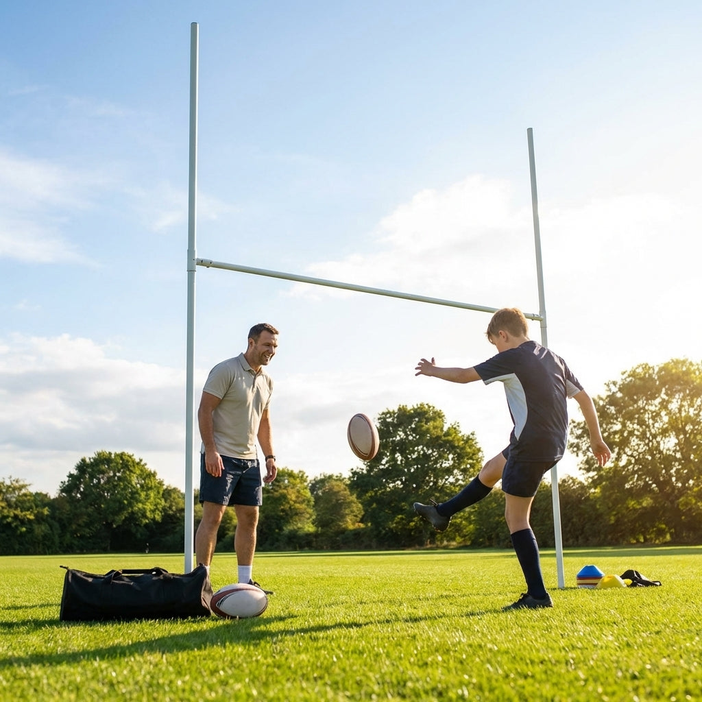 Mini rugby posts 5m in height, white aluminium for schools - product detail