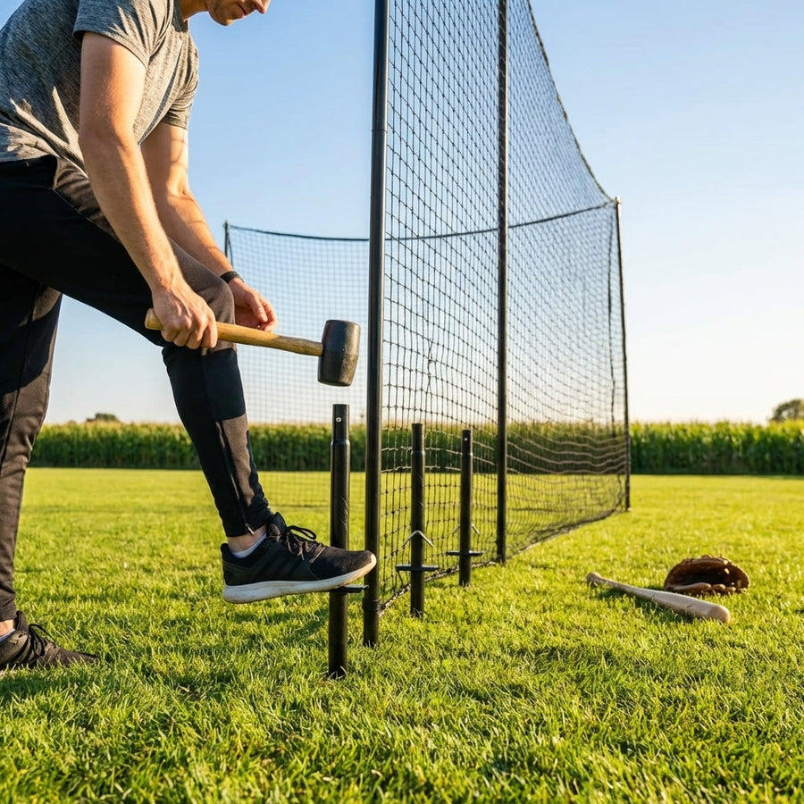 Steel Support Poles – 9ft Black – Powder Coated – Baseball Batting Cages