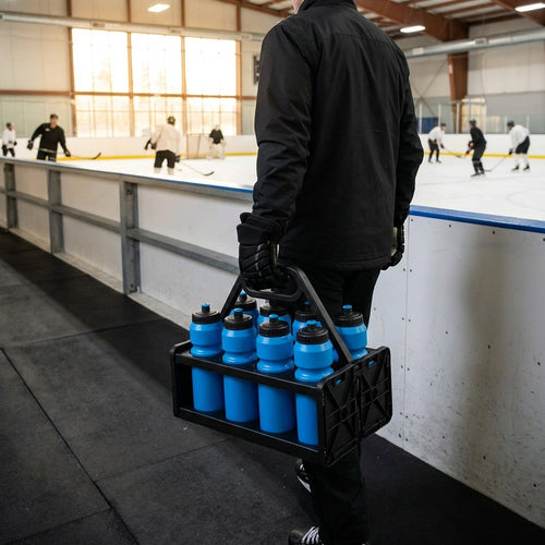 Ice Hockey Water Bottle Carrier – Black – Durable PVC – Indoor/Outdoor Use
