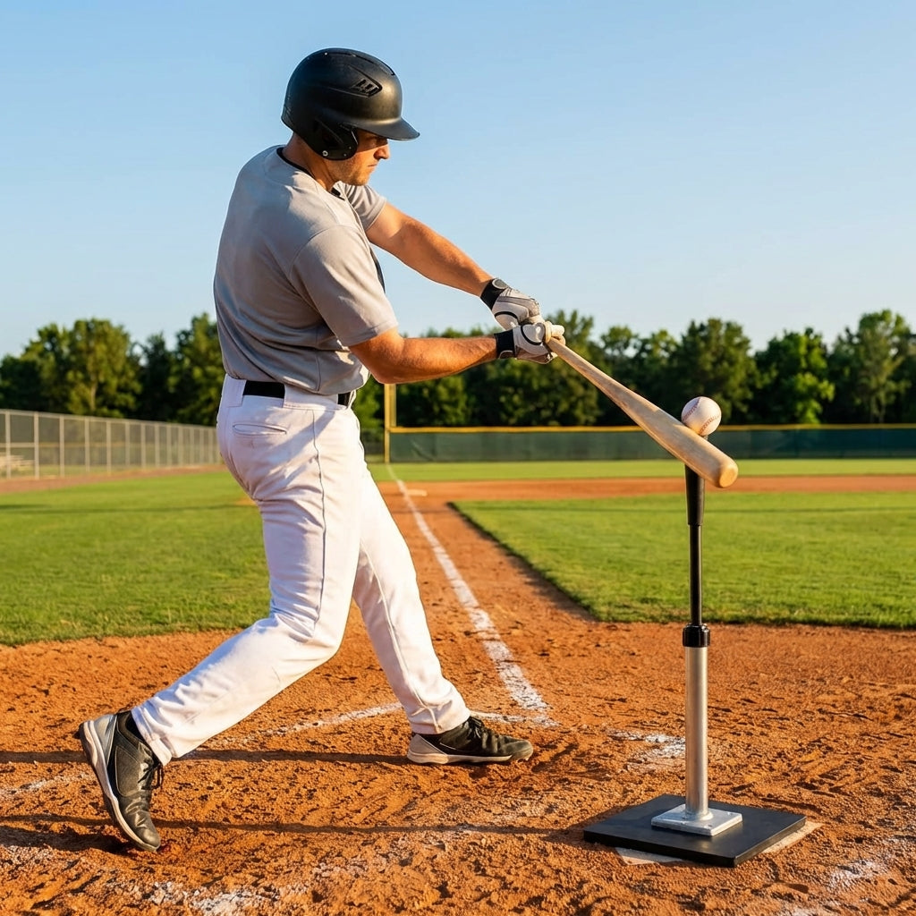 Baseball batting tee with adjustable height and durable rubber base - product detail