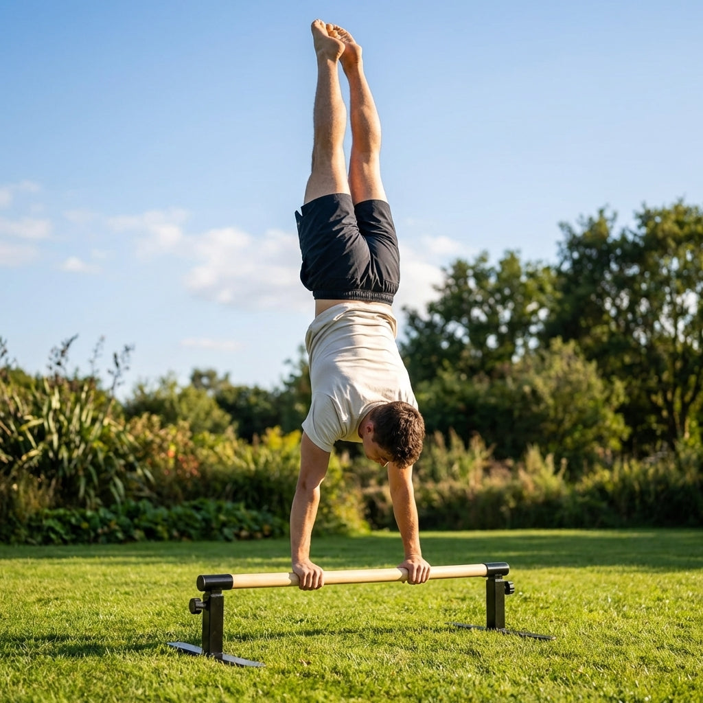 Gymnastics handstand bars made of steel and beech wood, ideal for home use