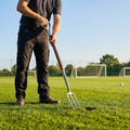 Divot repair fork with 124cm wooden handle and stainless steel tines