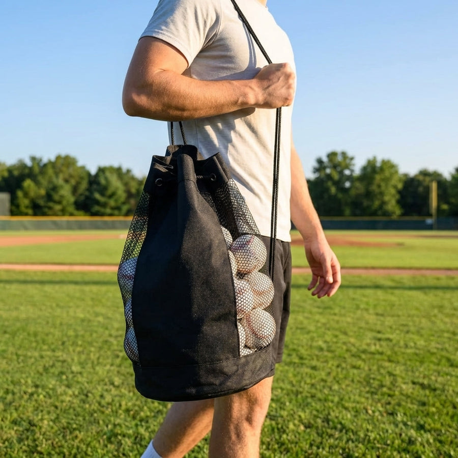 Baseball Ball Carry Bag – Black – Reinforced Nylon Mesh – Sports Equipment