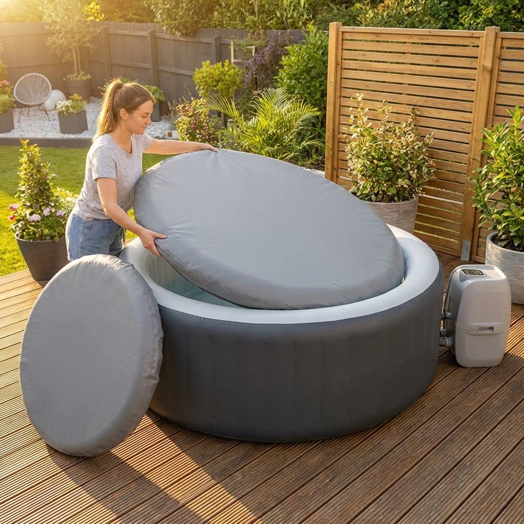 Inflatable hot tub cover in grey, made from durable PVC - product detail