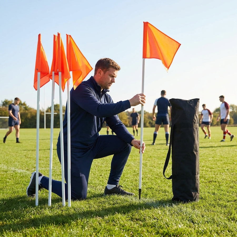 Rugby Corner Flag Set – Fluorescent – Durable PVC – Pitch Marking