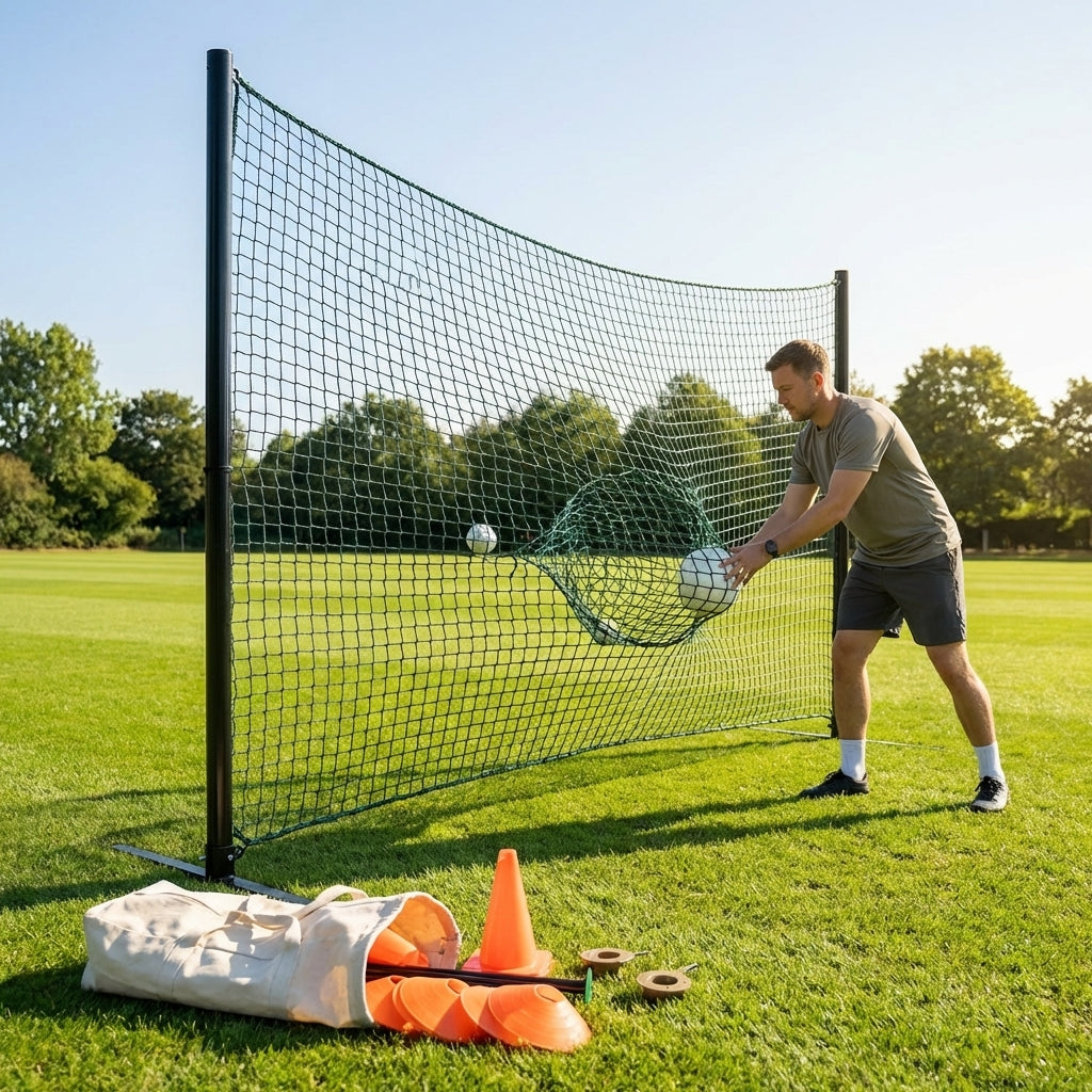 Ball stop netting system with steel posts and HDPP netting - product detail
