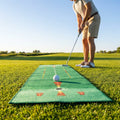 Golf putting mat with non-slip rubber base and target zones for indoor practice