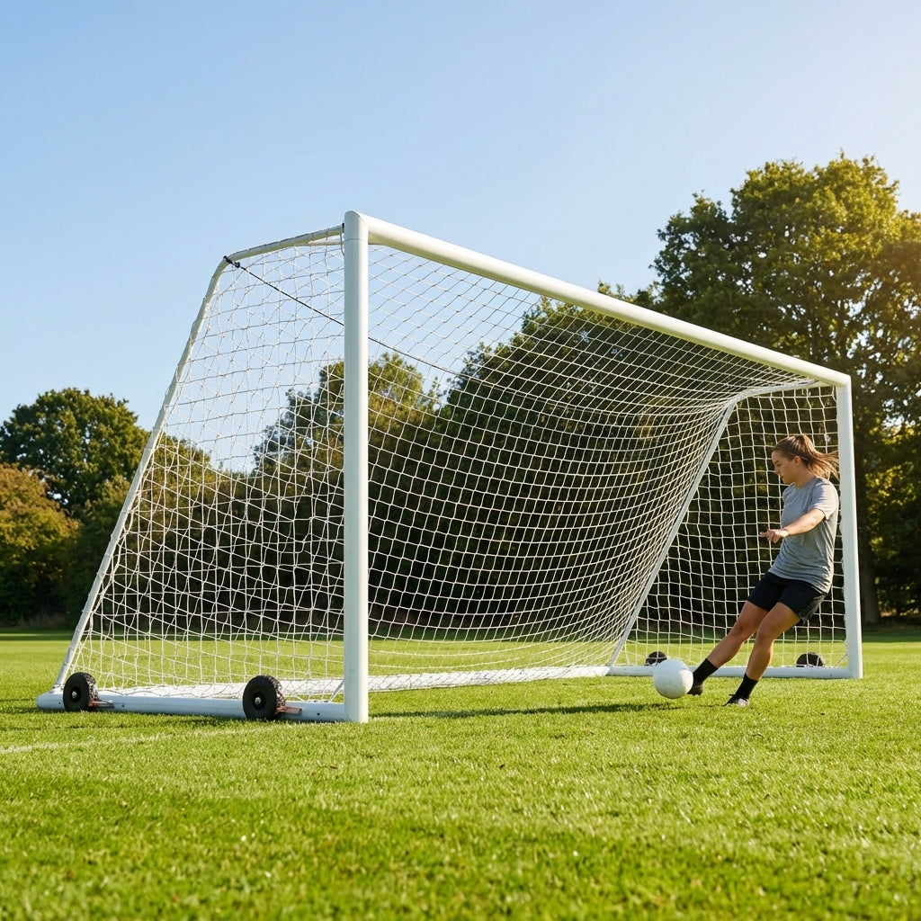 Freestanding stadium football goal with aluminium frame and box net - product detail