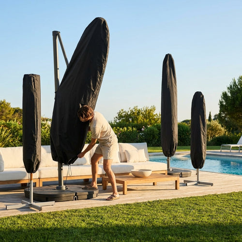 Parasol Covers – Black – Weatherproof Polyester – Garden Storage