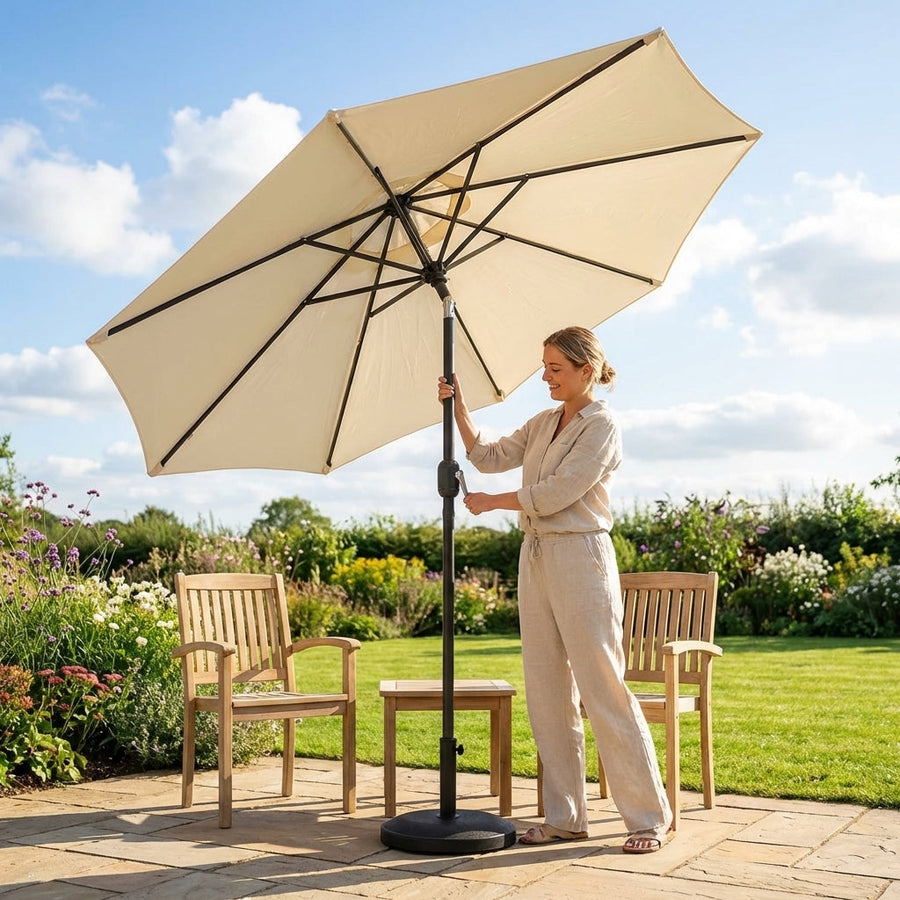 Garden Parasol – 2.7m White/Cream – Steel Frame – Patio Use