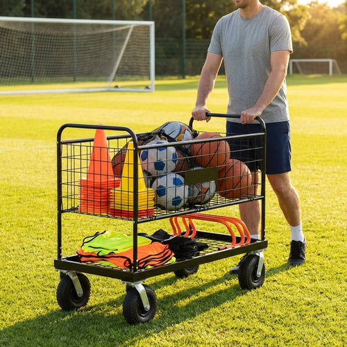 Sports Equipment Storage Trolley – Steel – Dual-Tier – School & Sports Centre Use