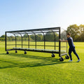 Mobile team shelter with aluminium frame for sports pitches