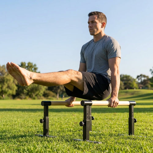 Adjustable Parallettes Bars – Black – Steel & Beech Wood – Home & Gym Use