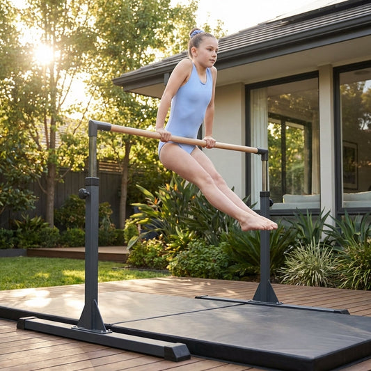 Adjustable gymnastics training bar with steel and beech construction - product detail