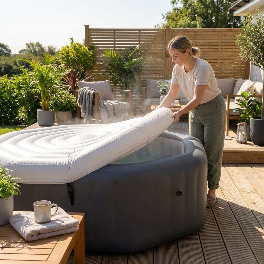 Inflatable Hot Tub Cover – Grey/White – Durable PVC – Energy Saving
