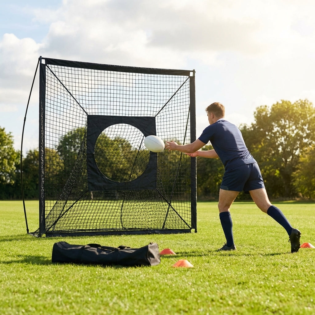 Rugby passing target net for training, 7ft x 7ft size