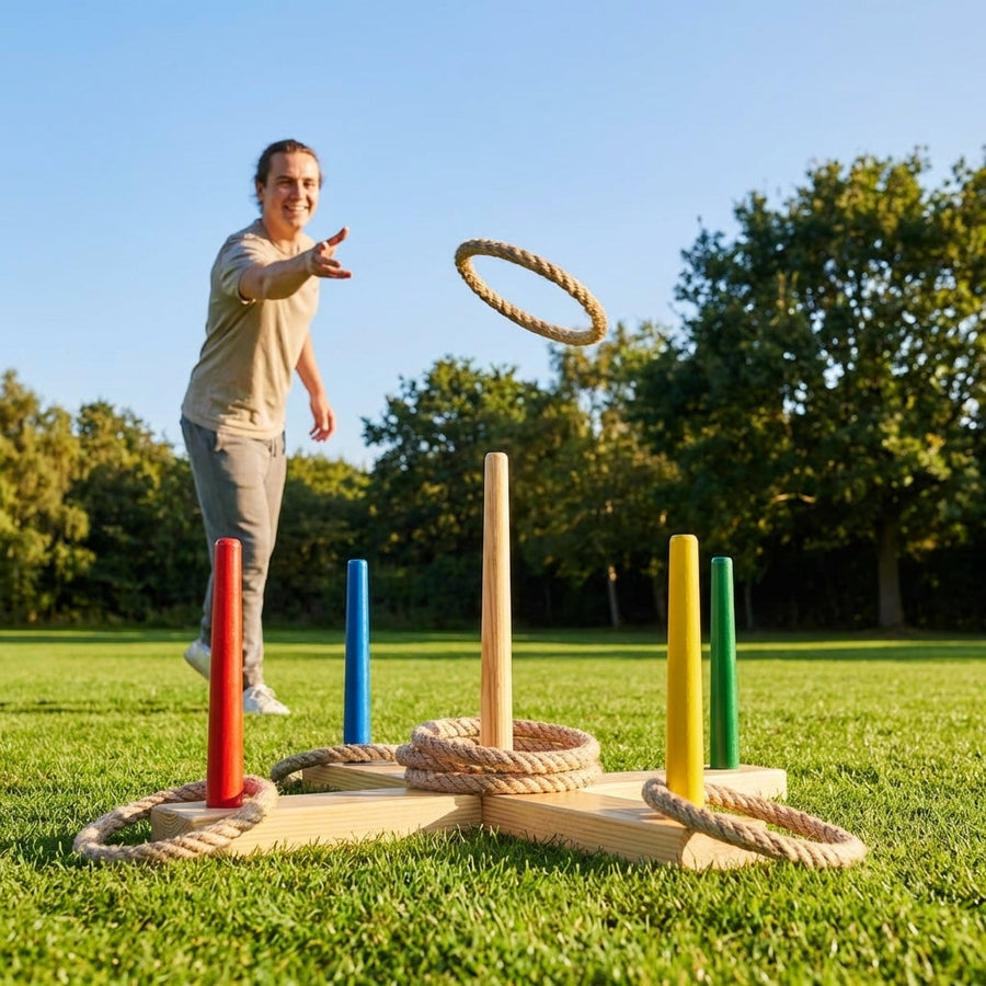 Giant Quoits Game Set – Multi-Colour – Pine Wood – Family & Leisure