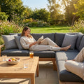 Garden corner sofa set with charcoal cushions and teak table - product detail