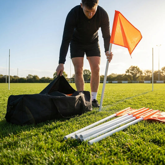 Rugby Corner Flag Set with Fluorescent Flags for Pitch Marking - product detail