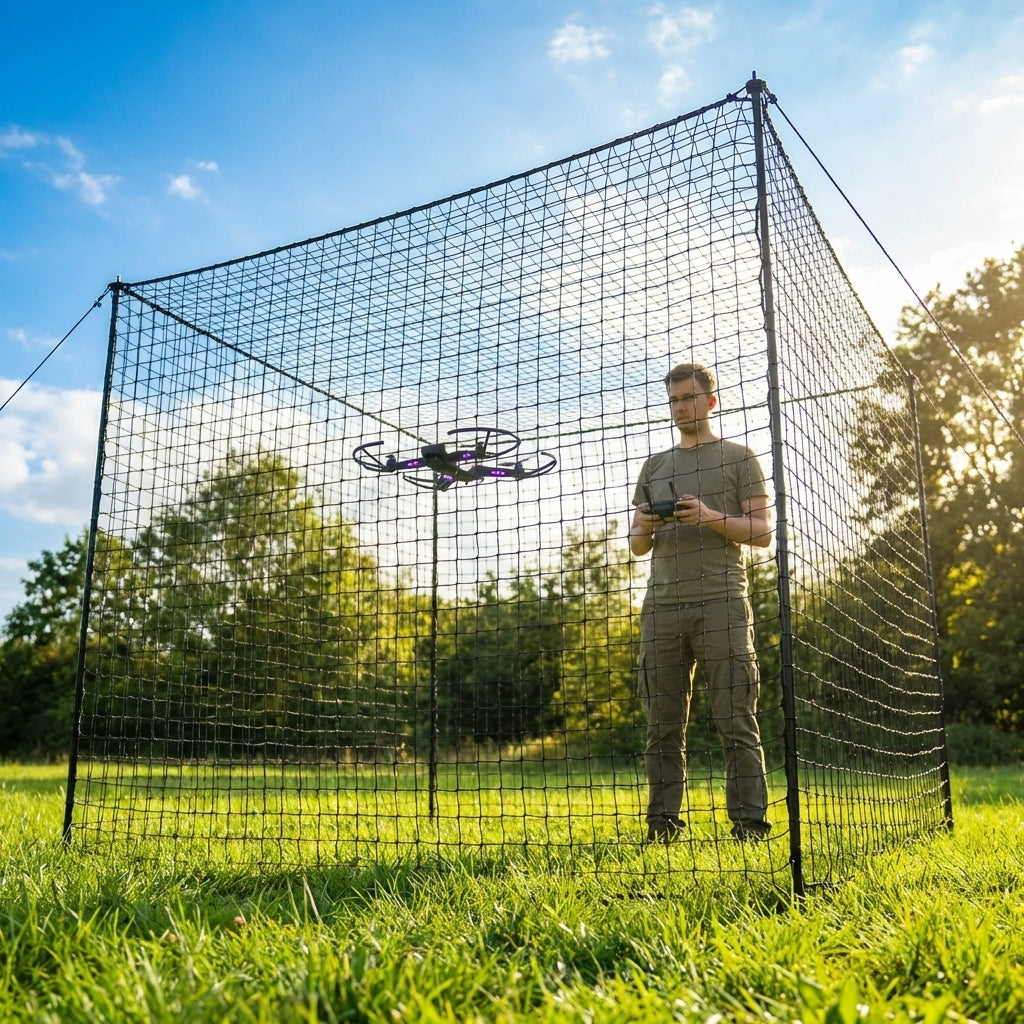 Drone enclosure net with HDPE twine for outdoor use