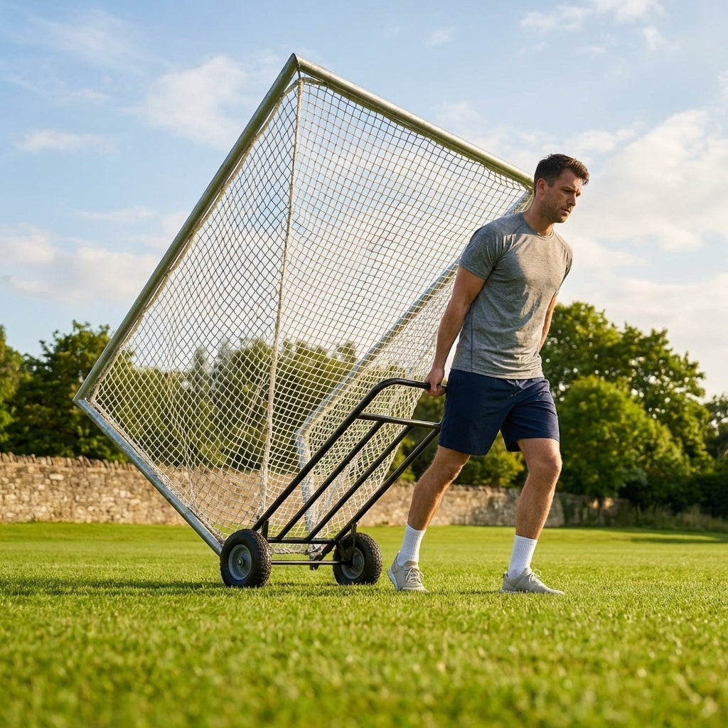 Black steel lacrosse goal trolley for indoor and outdoor use - product detail