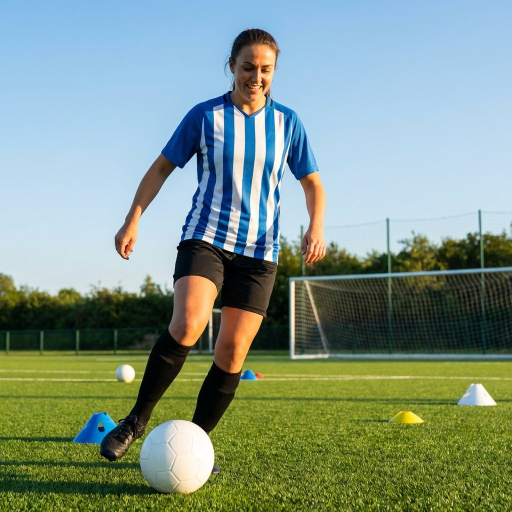 Women's striped football shirts in various colours and sizes - product detail