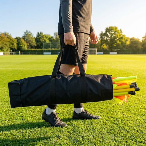 Football Corner Flag Carry Bag – Black/Yellow – Weatherproof Canvas – Sports Equipment Transport